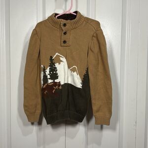 Gymboree Bear Sweater Boys 6 Button Neck Rustic Cabincore Outdoors Hiking Fall